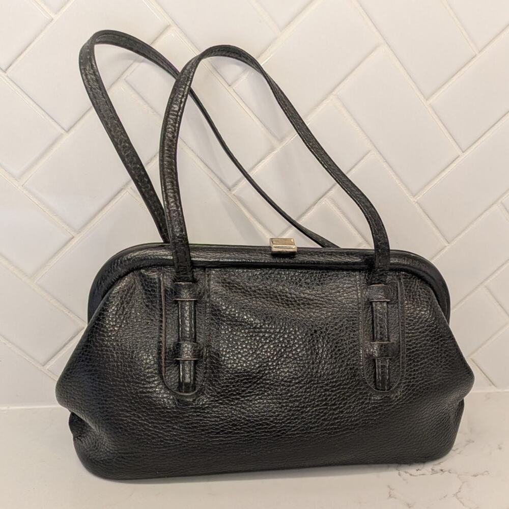 Vintage Black Pebbled Leather Doctor Handbag 10x6 Classic Minimalist Old Money